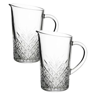 2x stuks karaffen/schenkkannen 1,4 liter van glas met schuine rand