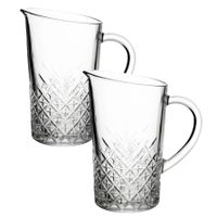 2x stuks karaffen/schenkkannen 1,4 liter van glas met schuine rand - thumbnail