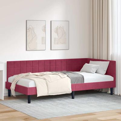 Hoekbedframe met hoofdeinde Wijnrood 90 x 190 cm Fluweel