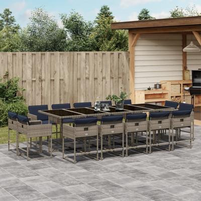 15-delige tuinset met kussens, grijs polyrotan