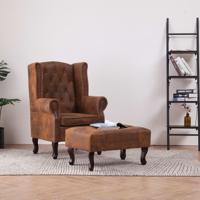 Fauteuil en voetenbank Chesterfield-stijl kunstsuède bruin