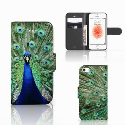 Apple iPhone 5 | 5s | SE | Telefoonhoesje | Met pasjeshouder | Pauw