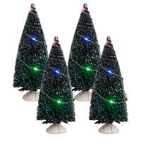 Kerstdorp mini kerstboompjes - 4x st - 15 cm - verlicht - 20 gekleurde LED lampjes