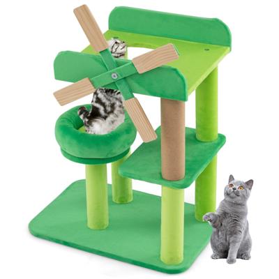 Windmolen Krabpaal met Krabpaal Rond Gewatteerd Platform Grote Zitstok met Anti-Val Schotten Elegant Klimrek voor Binnenkatten