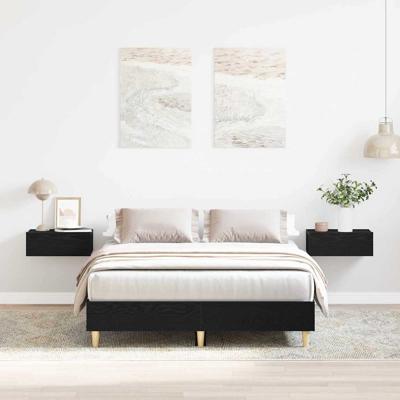 Bedframe Zwart eiken 120 x 190 cm Bewerkt hout