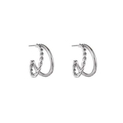 Go Dutch Label Dubbele Oorringen Half Gedraaid Zilver