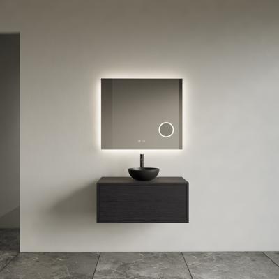 Spiegel Gliss Design Lumin Vierkant 70 x 70 cm Incl. Spiegelverwarming, Scheerspiegel en Indirect LED-verlichting Rondom