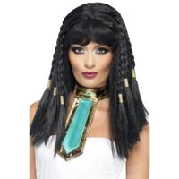 Cleopatra pruik - met vlechten - zwart - dames - Egyptische pruik - damespruik - verkleedpruik
