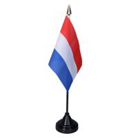 Vlag Nederland tafelvlaggetjes - 1x stuks - 10 x 15 cm vlag - met zwarte standaard