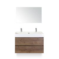 Maxx XL Badmeubelset 100 cm - Tabacco - Wastafel Kube 2 kraangaten - met Spiegel