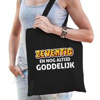 Zeventig en goddelijk verjaardag cadeau tas 70 jaar zwart voor dames