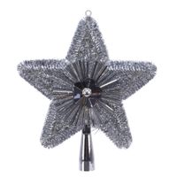 Kerstboom piek glitters zilver 23 cm   -
