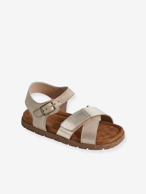 Open leren sandalen voor kinderen, VERTBAUDET-collectie. goud