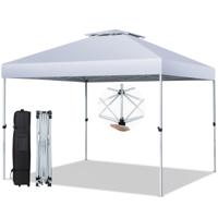 3 x 3 m Pop-Up Paviljoen Tuinpaviljoen met Dubbel Geventileerd Dak en Draagtas op Wieltjes UV-Bescherming 50+ Tuintent (Zilverwit)