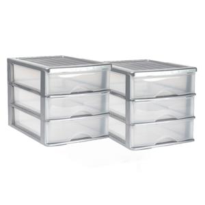 PlasticForte Ladeblok bureau organizer - 3x stuks - 3 lades - grijs/transparant - L35,5 x B27 x H26