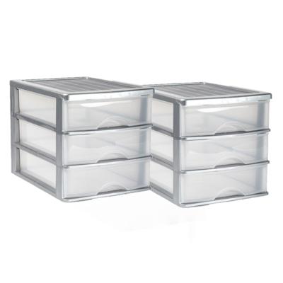 PlasticForte Ladeblok bureau organizer - 3x stuks - 3 lades - grijs/transparant - L35,5 x B27 x H26