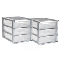 PlasticForte Ladeblok bureau organizer - 3x stuks - 3 lades - grijs/transparant - L35,5 x B27 x H26