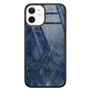 iPhone 12 mini glazen hardcase - Marmer navy blauw