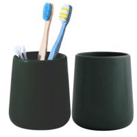 Badkamer beker / tandenborstelhouder Earth Serie - 2x - Keramiek - donkergroen - 8 x 10 cm