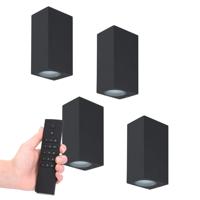 4x LED wandlamp Selma Zwart - Dimbaar - 8 watt 690 lumen - 2700K warm wit- GU10 - Up & Down light - IP65 Waterdicht - Incl. dimmer met afstandsbediening - tuinverlichting