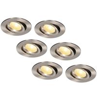 Set van 6 Salerno LED inbouwspots - 8W 650 lumen - 2700K warm wit - Dimbaar - Rond - Kantelbaar - IP44 waterdicht - RVS - Voor binnen, buiten en badkamer