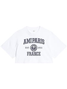 AMI Paris t-shirt crop à logo imprimé - Blanc