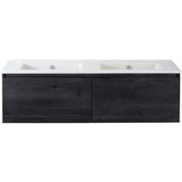 Frozen Badmeubelset 140 cm - Greeplijst in Kleur - Black Oak - Keramische Wastafel Wit Zonder Kraangat