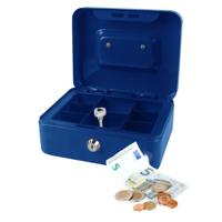 Geldkistje/kluisje met slot - blauw - 20 cm - metaal - incl 2 sleutels