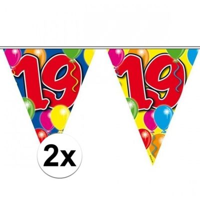 2x Gekleurde vlaggenlijn 19 jaar 10 meter