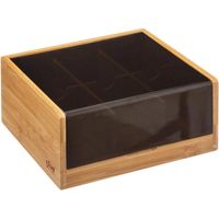 Theedoos/theekist bruin/zwart 6-vaks 22 x 21 cm van bamboe hout - Theedozen - thumbnail