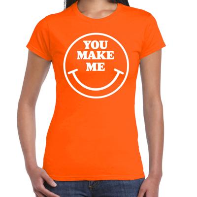 Verkleed T-shirt voor dames - you make me - Smile Emoticon - oranje - carnaval - foute party - feest Verkleed T-shirt voor dames - you make me - Smile Emoticon - oranje - carnaval - foute party - feest