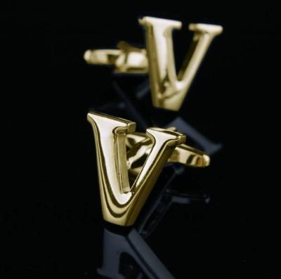 1 paar gouden letters A-Z naam Manchetknopen heren Franse shirt Cufflinks(V)
