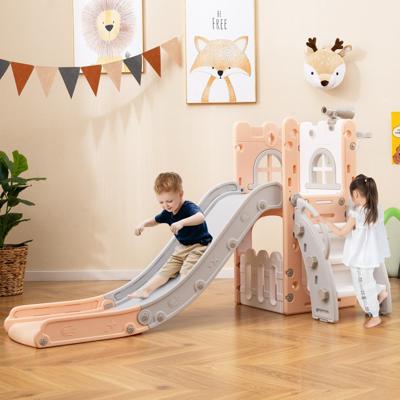 6-in-1 Kinderglijbaan met Basketbalring & Telescoop Kinder Glijbaan set Roze