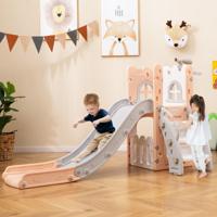 6-in-1 Kinderglijbaan met Basketbalring & Telescoop Kinder Glijbaan set Roze