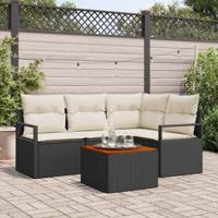 Tuinbankenset met opslag 5 pcs Zwart en Crème poly rattan