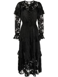 Marchesa Rosa robe mi-longue à volants - Noir