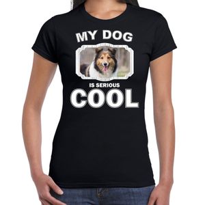 Sheltie honden t-shirt my dog is serious cool zwart voor dames