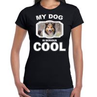 Sheltie honden t-shirt my dog is serious cool zwart voor dames - thumbnail