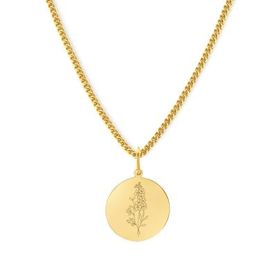 Gegraveerde geboortebloem ketting - Stainless steel - Goud - Juli - ridderspoor