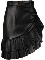 Balmain jupe en cuir à volants - Noir