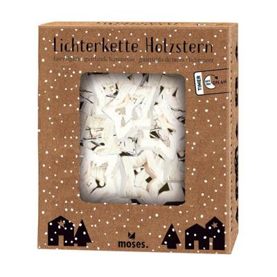 Bellatio Decorations Kerstverlichting - sterren - hout - 120 cm - batterij