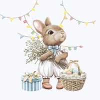 Paas thema servetten Bunny Joy - 20x - konijn print - 24 x 24 cm - feestservetten - Paasontbijt