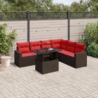 7-delige tuinbankset met kussens, bruin polyrotan
