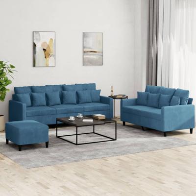 3-delige Loungeset met kussens fluweel blauw