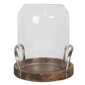 Clayre & Eef Windlicht Ø 22x27 cm Hout Glas Rond Kaarsenhouder