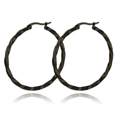 Dames Oorbellen Ringen Zwart Gedraaid Edelstaal- 50mm