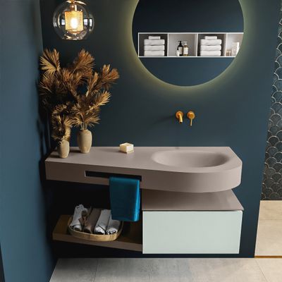 MONDIAZ RIVA 120cm badmeubel onderkast / planchet kleur Greey met 1 lade. Wastafel DULCET rechts 0 kraangaten kleur Smoke. MONDIAZ RIVA 120cm badmeubel onderkast / planchet kleur Greey met 1 lade. Wastafel DULCET rechts 0 kraangaten kleur Smoke.