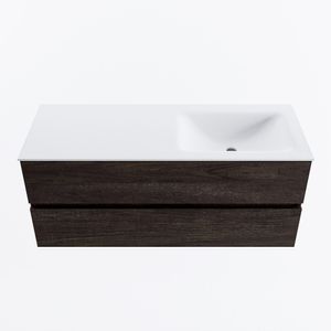 MONDIAZ VICA 120cm badmeubel onderkast Dark Brown 2 lades. Wastafel CLOUD rechts 1 kraangat, kleur Talc.