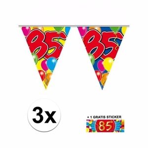 3 Gekleurde vlaggenlijnen 85 jaar met sticker