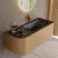 Badmeubel Mondiaz Kurve-Dlux | 105 cm | Meubelkleur Oak | Wastafelkleur Lava | Solid surface | Rechts spoelbak | 1 kraangat